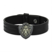 Leather Band Special Locked Lion Epaulette Silver Bracelet