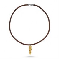 Leather Gold Plated Oxide Bullet Silver Necklace
