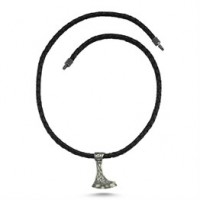 Oxidized Leather Ax Silver Necklace