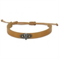 Brown Stripe Leather Skull Silver Bracelet