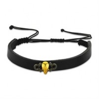 Black Stripe Leather Skull Silver Bracelet
